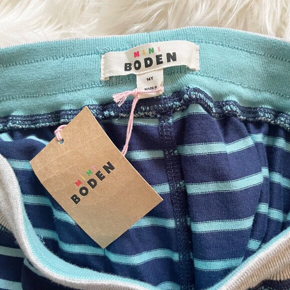NEW Mini Boden Gray Blue Turquoise Stripe Jersey Baggies Shorts - Picture 3 of 5
